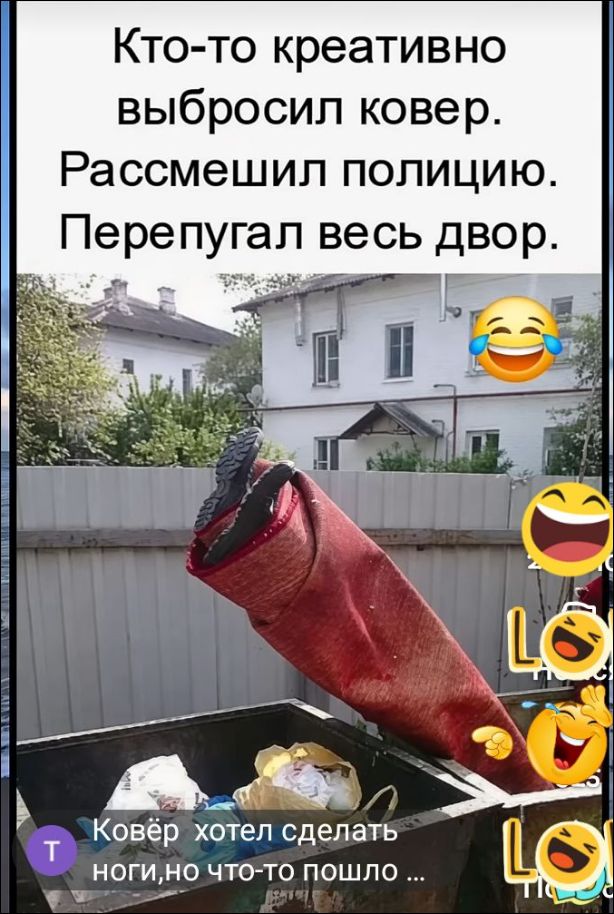 Кто-то креативно выбросил ковер. Рассмешил полицию. Перепугал весь двор. Ковёр хотел сделать ноги, но что-то пошло ...