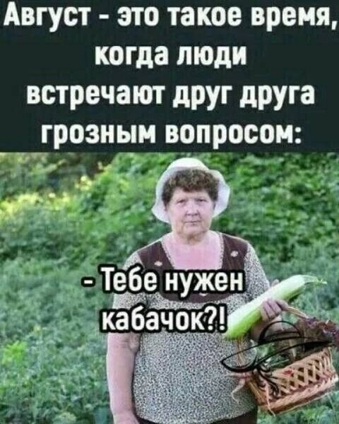 Август - это такое время, когда люди встречают друг друга грозным вопросом: - Тебе нужен кабачок?!