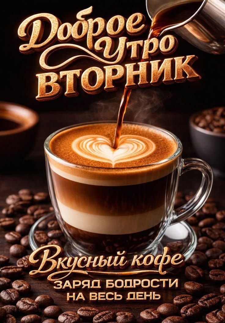 Доброе утро ВТОРНИК Вкусный кофе ЗАРЯД БОДРОСТИ НА ВЕСЬ ДЕНЬ