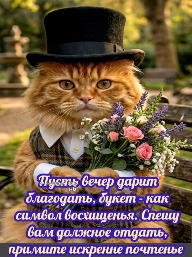 Пусть вечер дарит благодать, букет - как символ восхищенья. Спешу вам должное отдать, примите искренне почтенье