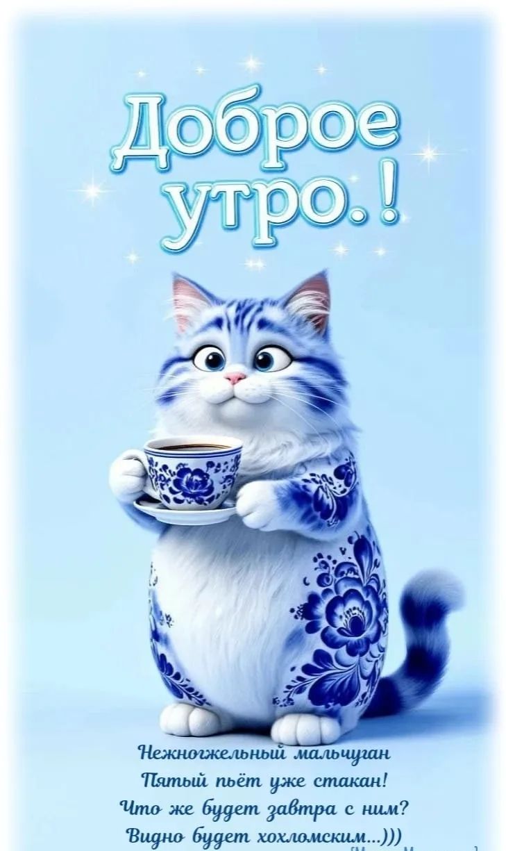 Доброе утро!
Нежноножельный мальчуган
Пятый пьёт уже стакан!
Что же будет завтра с ним?
Видно будет хохломским...)))