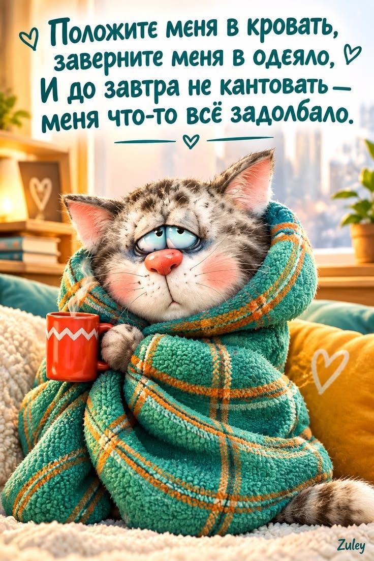 Положите меня в кровать, заверните меня в одеяло, И до завтра не кантовать — меня что-то всё задолбало.