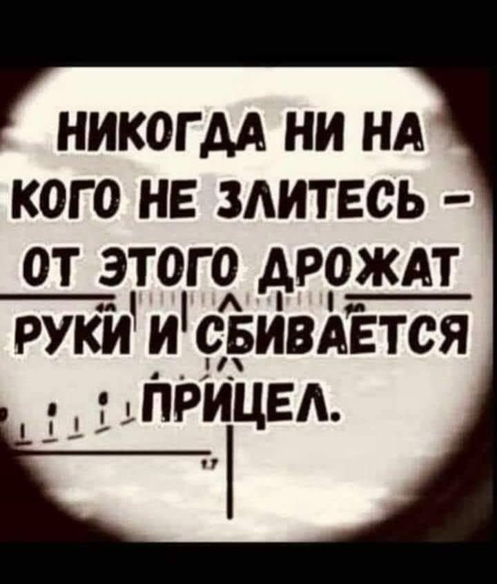 НИКОГДА НИ НА КОГО НЕ ЗЛИТЕСЬ – ОТ ЭТОГО ДРОЖАТ РУКИ И СБИВАЕТСЯ ПРИЦЕЛ.
