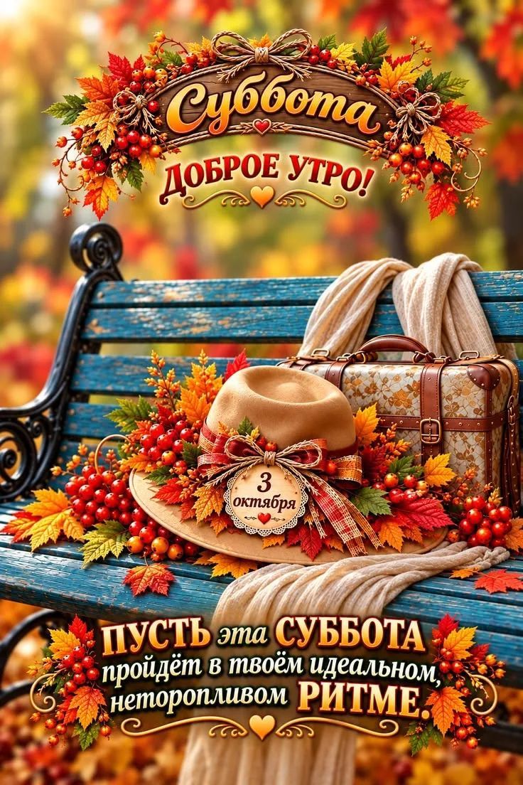 Суббота Доброе утро! 3 октября Пусть эта суббота пройдёт в твоём идеальном, неторопливом ритме.