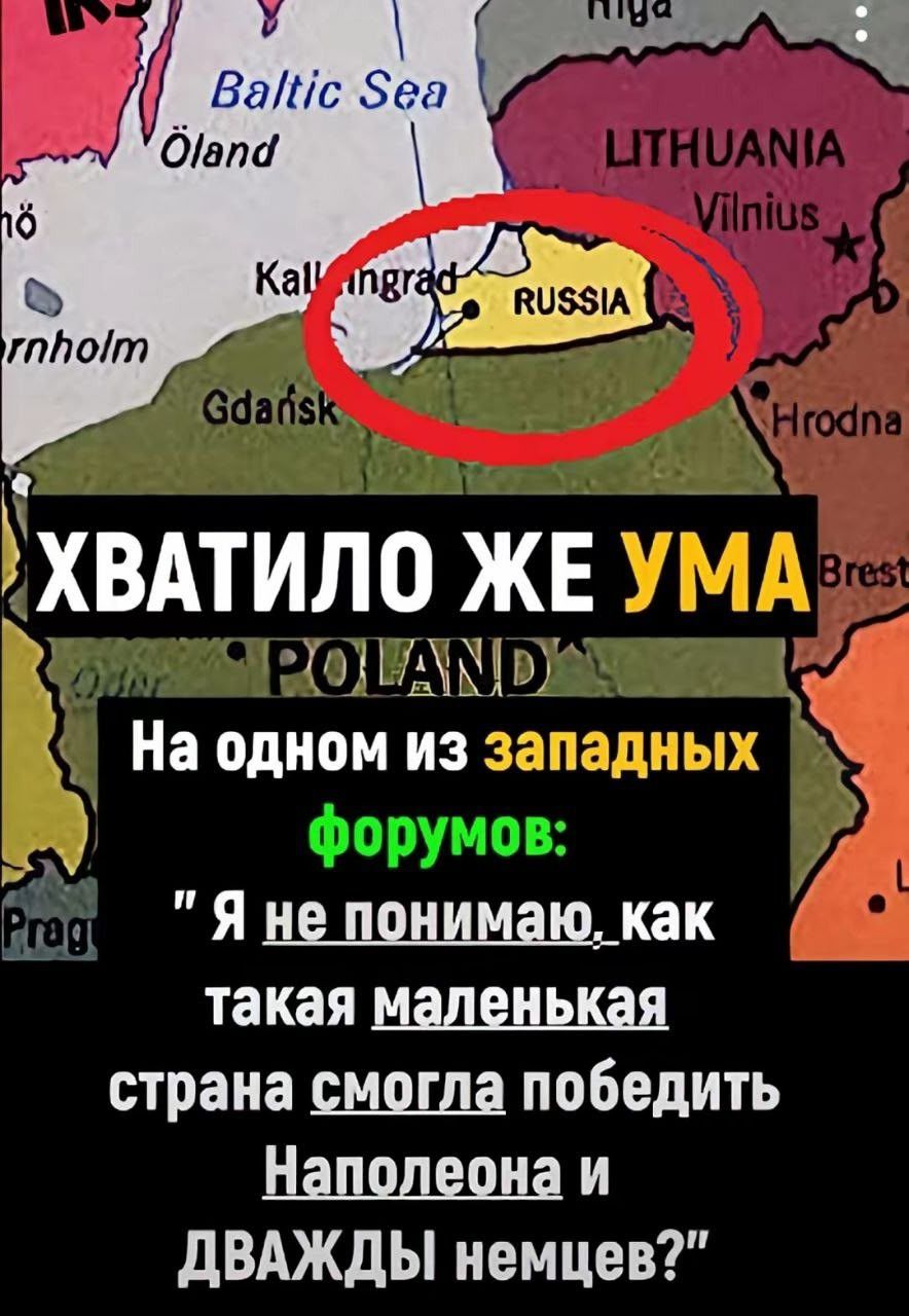 Хватило же ума. На одном из западных форумов: Я не понимаю, как такая маленькая страна смогла победить Наполеона и дважды немцев?