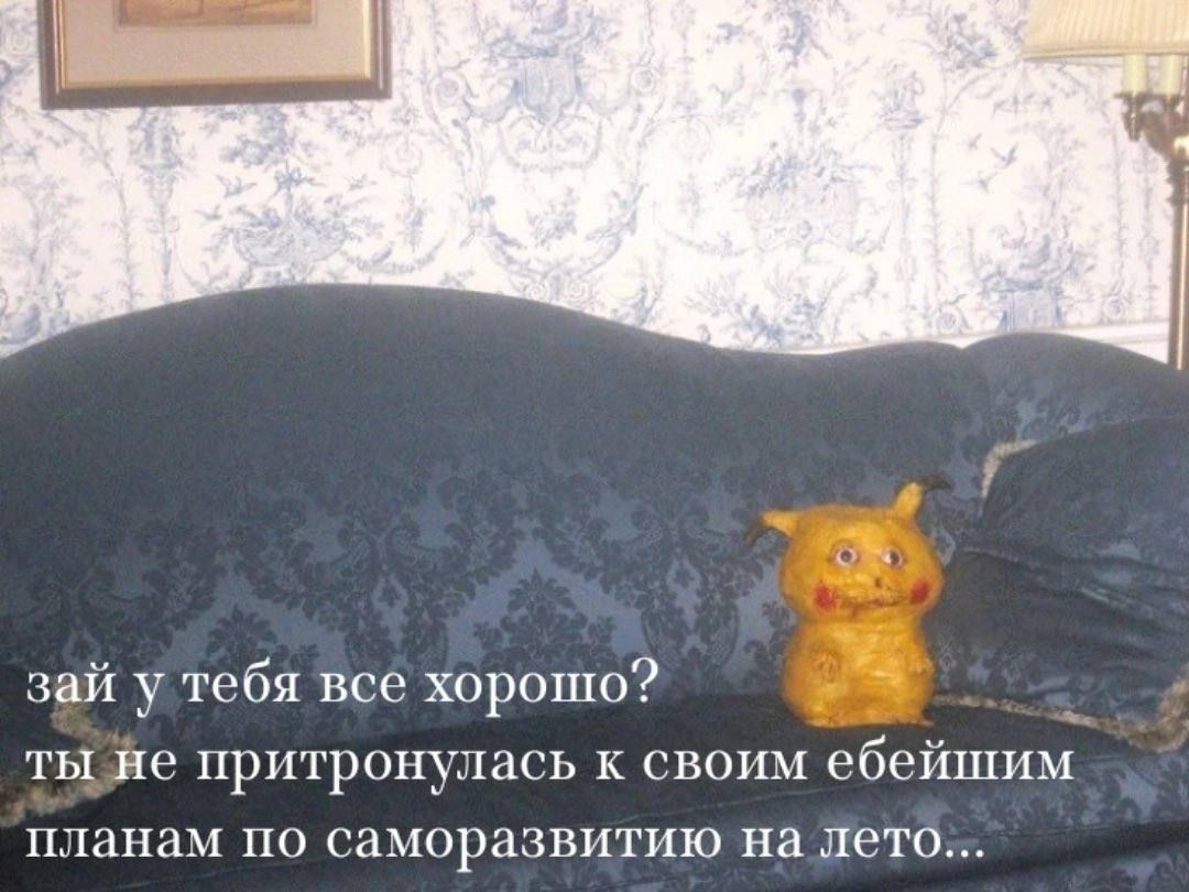 зай у тебя все хорошо? ты не притронулась к своим ебейшим планам по саморазвитию на лето...