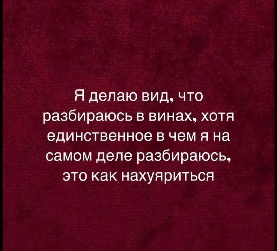 Я делаю вид, что разбираюсь в винах, хотя единственное в чем я на самом деле разбираюсь, это как нахуяриться