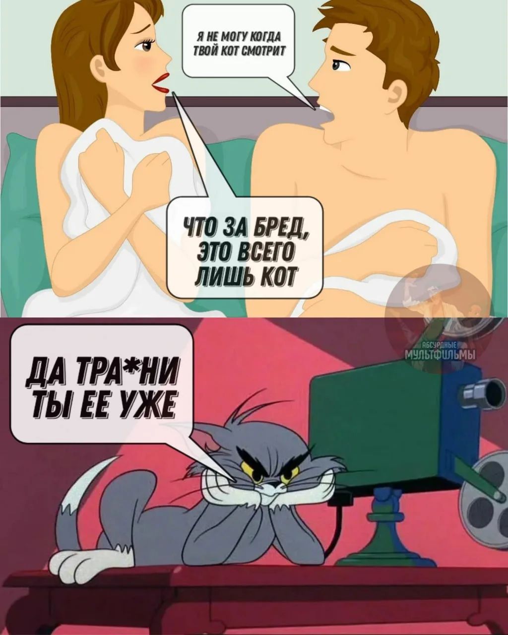 Я не могу когда твой кот смотрит. Что за бред, это всего лишь кот. Да тра*ни ты ее уже.