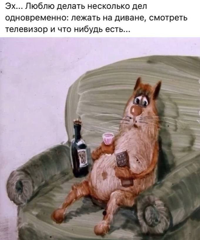 Эх... Люблю делать несколько дел одновременно: лежать на диване, смотреть телевизор и что нибудь есть...