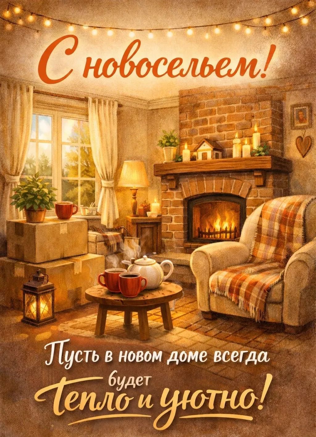С новосельем! Пусть в новом доме всегда будет тепло и уютно!