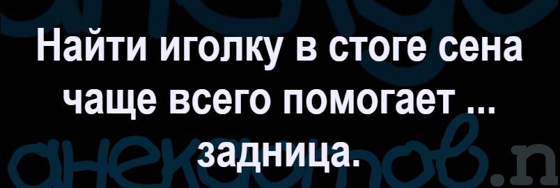 Найти иголку в стоге сена чаще всего помогает ... задница.
