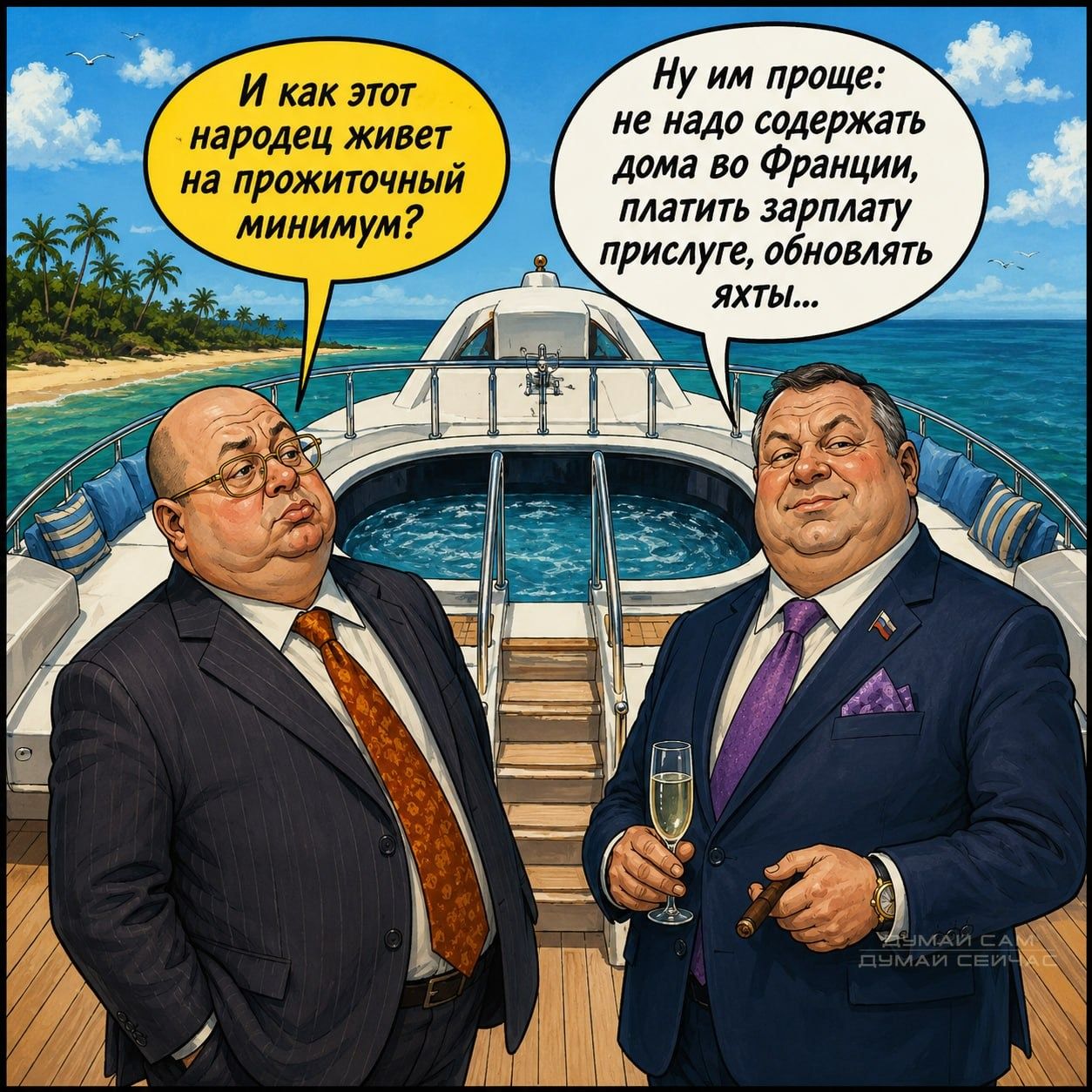 И как этот народец живет на прожиточный минимум? Ну им проще: не надо содержать дома во Франции, платить зарплату прислуге, обновлять яхты...