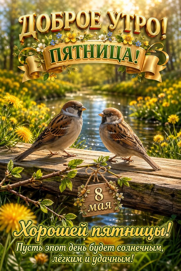 ДОБРОЕ УТРО! ПЯТНИЦА! 8 МАЯ Хорошей пятницы! Пусть этот день будет солнечным, лёгким и удачным!