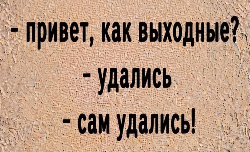 – привет, как выходные? – удались – сам удались!