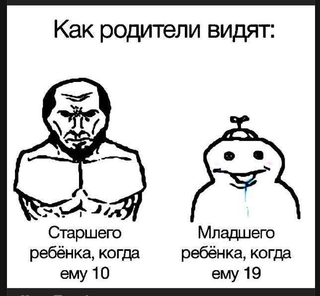 Как родители видят: Старшего ребёнка, когда ему 10. Младшего ребёнка, когда ему 19.
