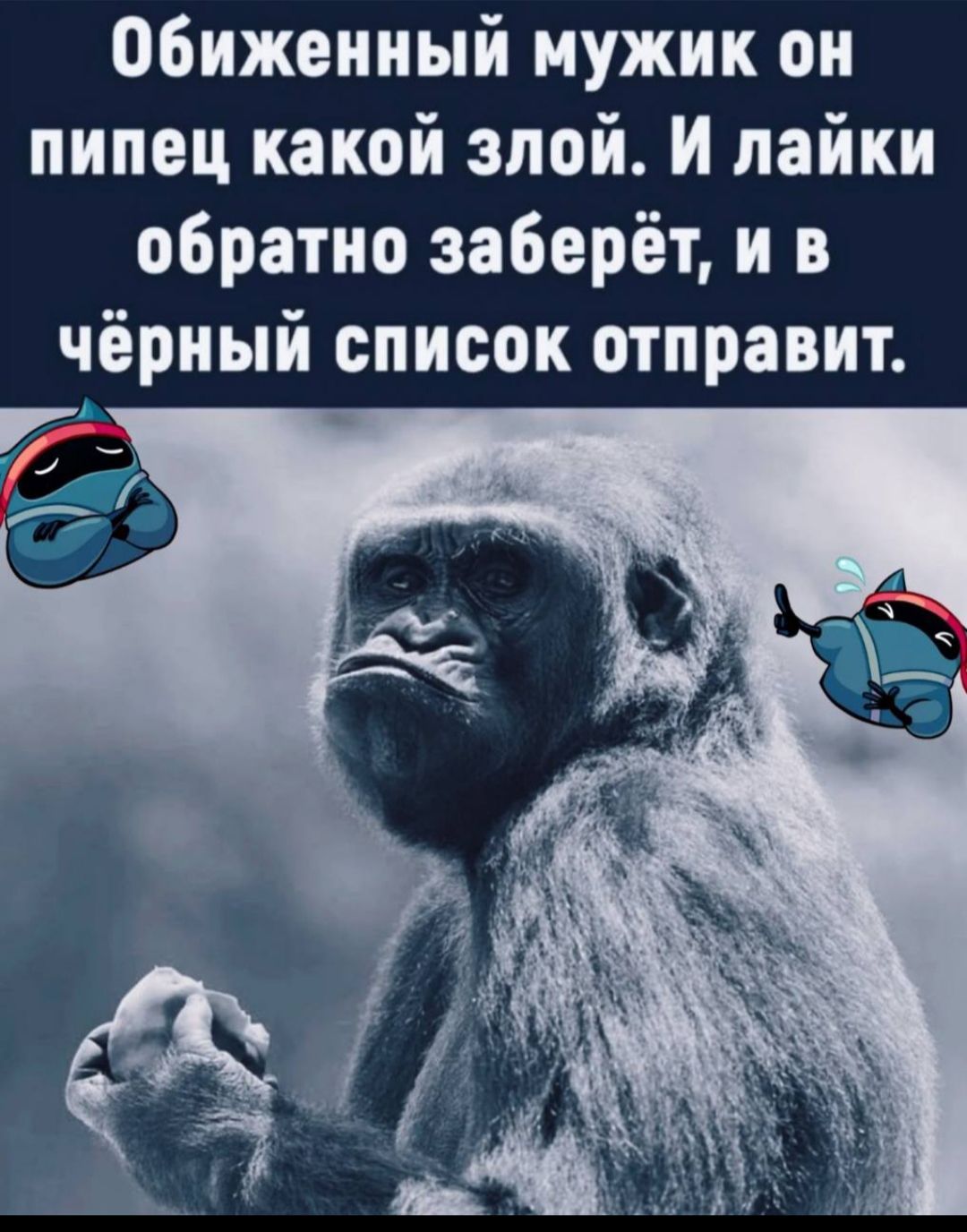 Обиженный мужик он пипец какой злой. И лайки обратно заберёт, и в чёрный список отправит.