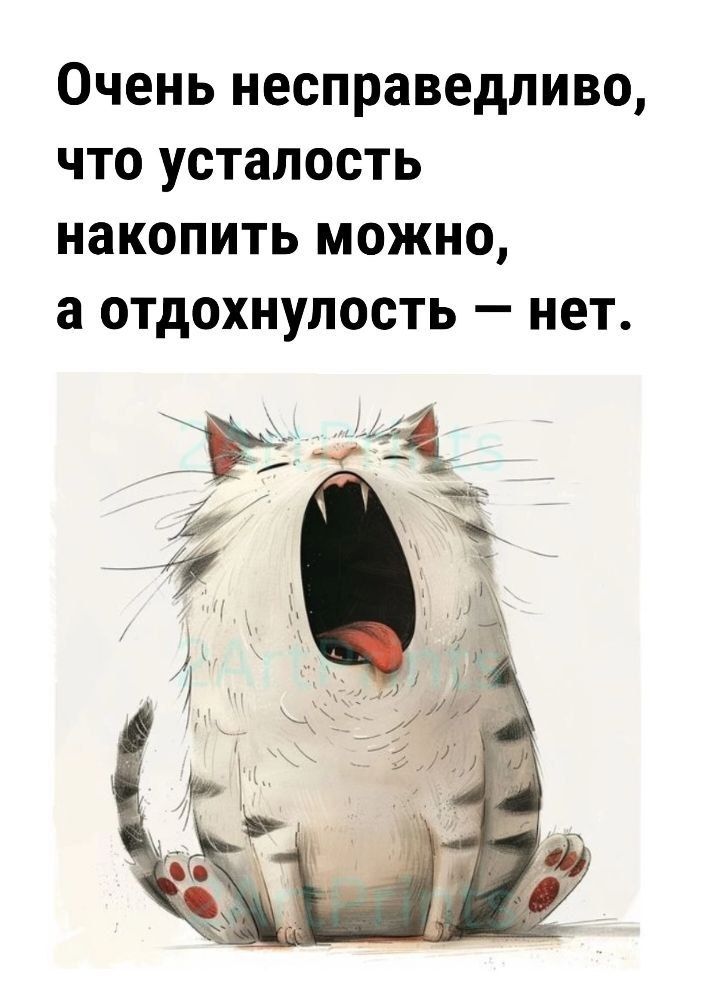 Очень несправедливо, что усталость накопить можно, а отдохнулость — нет.