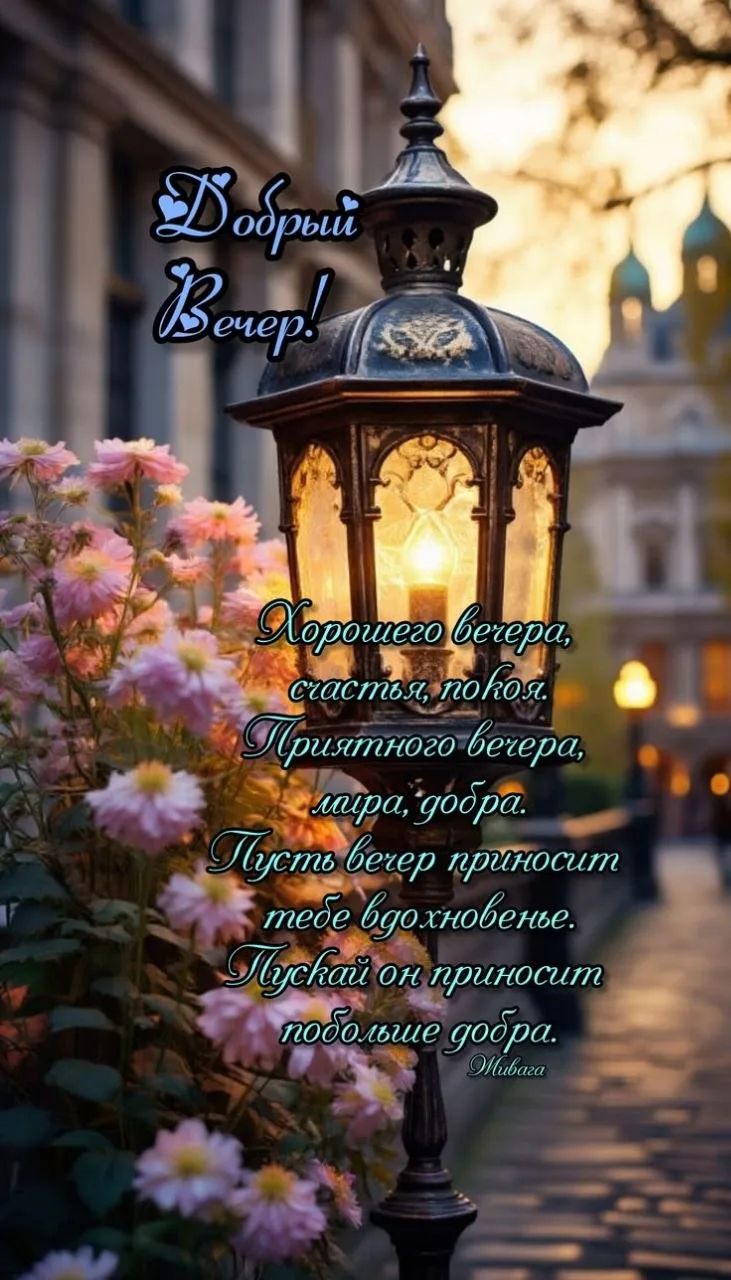 Добрый Вечер! Хорошего вечера, счастья, покоя. Приятного вечера, мира, добра. Пусть вечер приносит тебе вдохновенье. Пускай он приносит побольше добра. Мивага