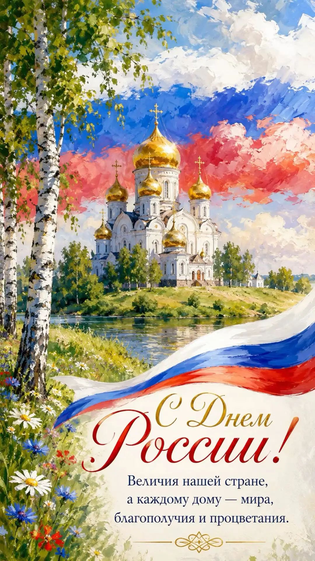 С Днем России! Величия нашей стране, а каждому дому — мира, благополучия и процветания.