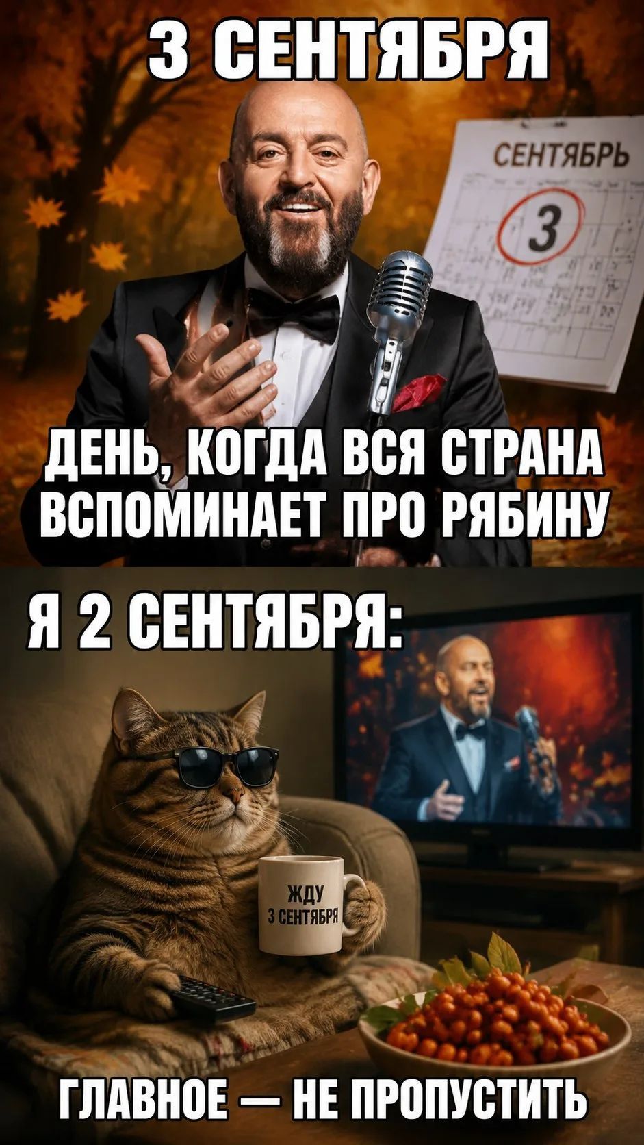 3 сентября, день, когда вся страна вспоминает про рябину. Сентябрь 3. Я 2 сентября: Жду 3 сентября. Главное — не пропустить.