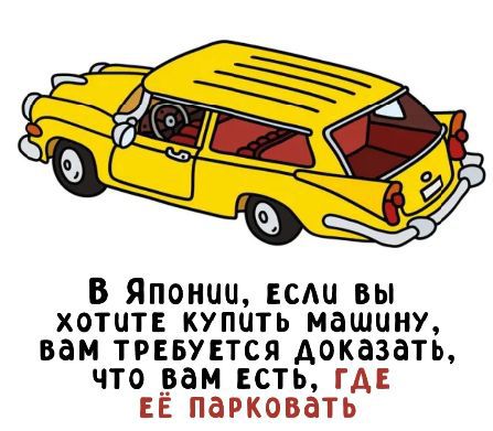 В Японии, если вы хотите купить машину, вам требуется доказать, что вам есть, где её парковать