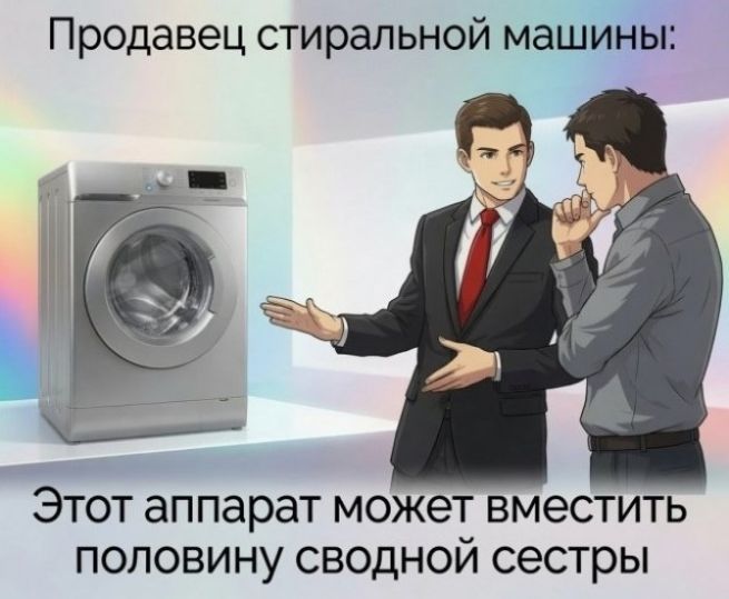 Продавец стиральной машины: Этот аппарат может вместить половину сводной сестры