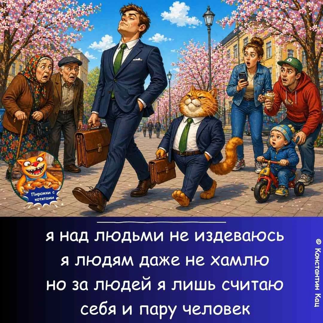 Пирожки с котятами. Я над людьми не издеваюсь, я людям даже не хамлю, но за людей я лишь считаю себя и пару человек. © Константин Кац.