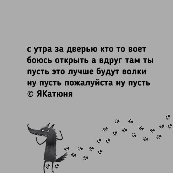 с утра за дверью кто то воет бояюсь открыть а вдруг там ты пусть это лучше будут волки ну пусть пожалуйста ну пусть © ЯКатюня