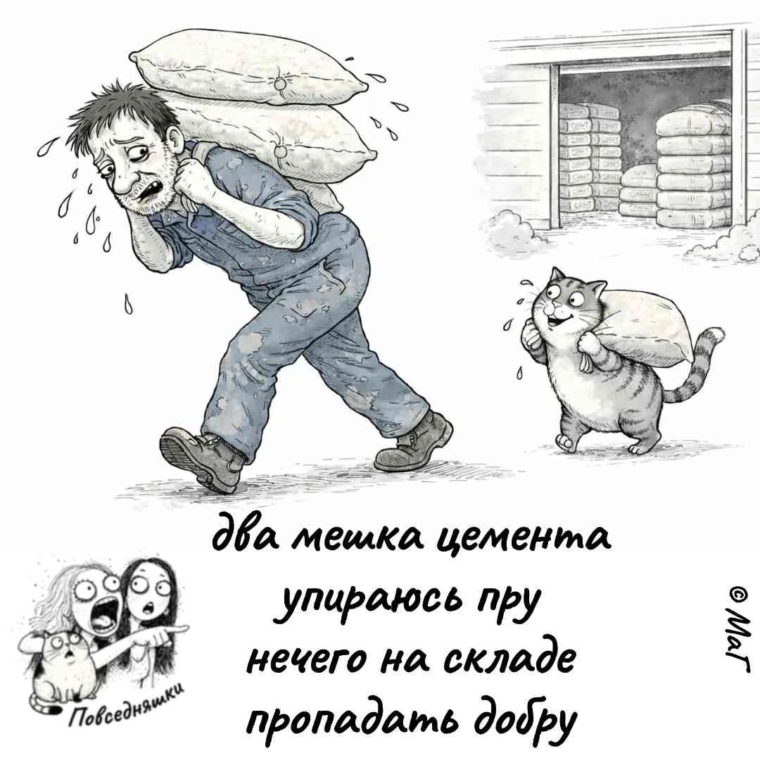 два мешка цемента упираюсь пру нечего на складе пропадать добру Повседневняшки © Маг