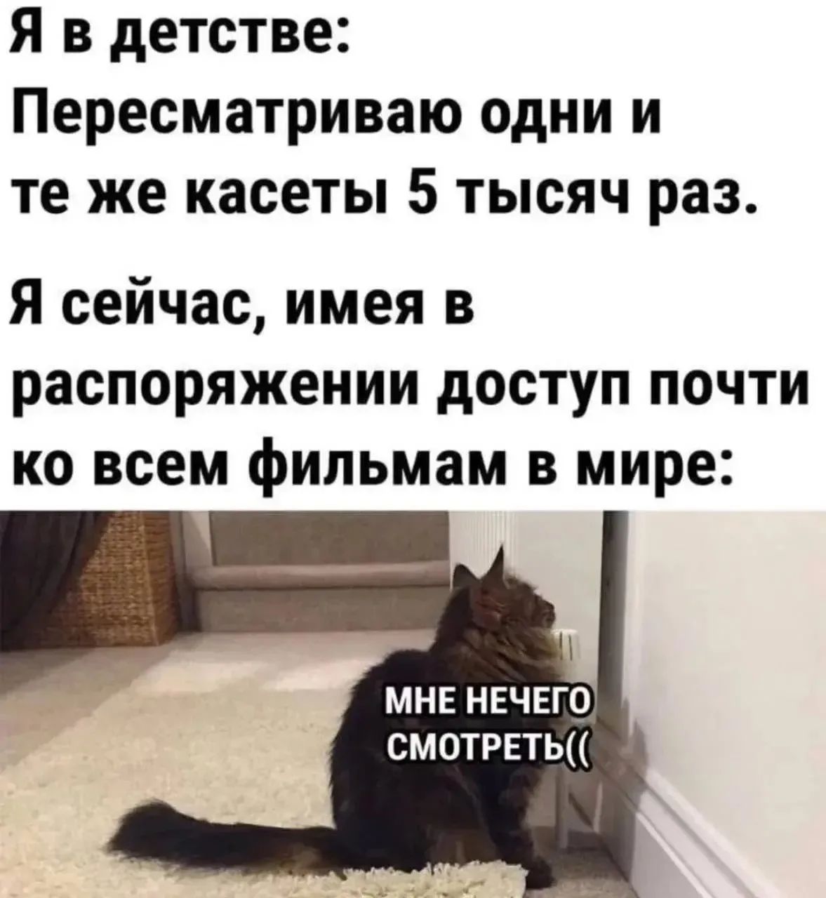 Я в детстве: Пересматриваю одни и те же кассеты 5 тысяч раз. Я сейчас, имея в распоряжении доступ почти ко всем фильмам в мире: мне нечего смотреть((