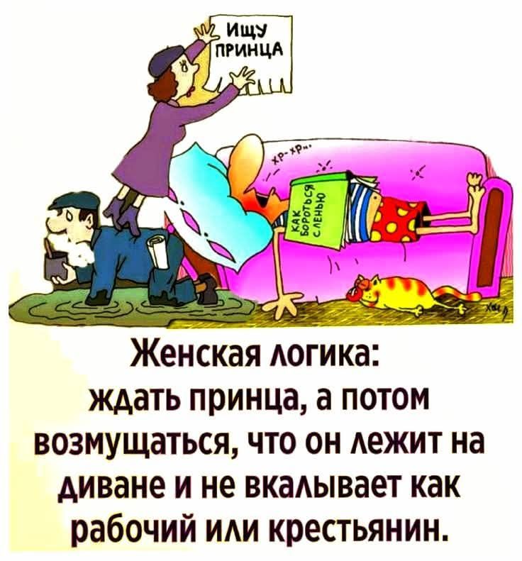 Ищу принца. Как бороться с ленью. Женская логика: ждать принца, а потом возмущаться, что он лежит на диване и не вкалывает как рабочий или крестьянин.