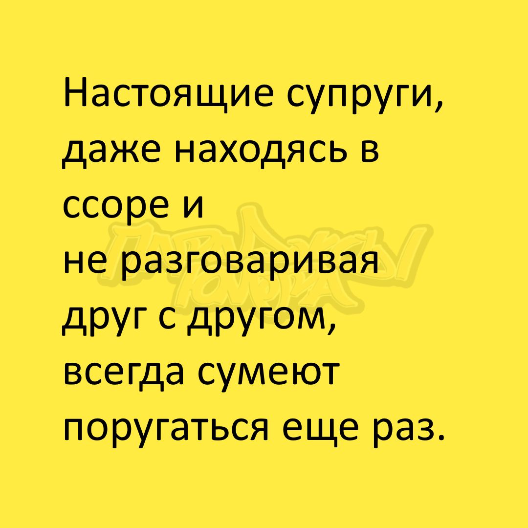 Настоящие супруги, даже находясь в ссоре и не разговаривая друг с другом, всегда сумеют поругаться еще раз.
