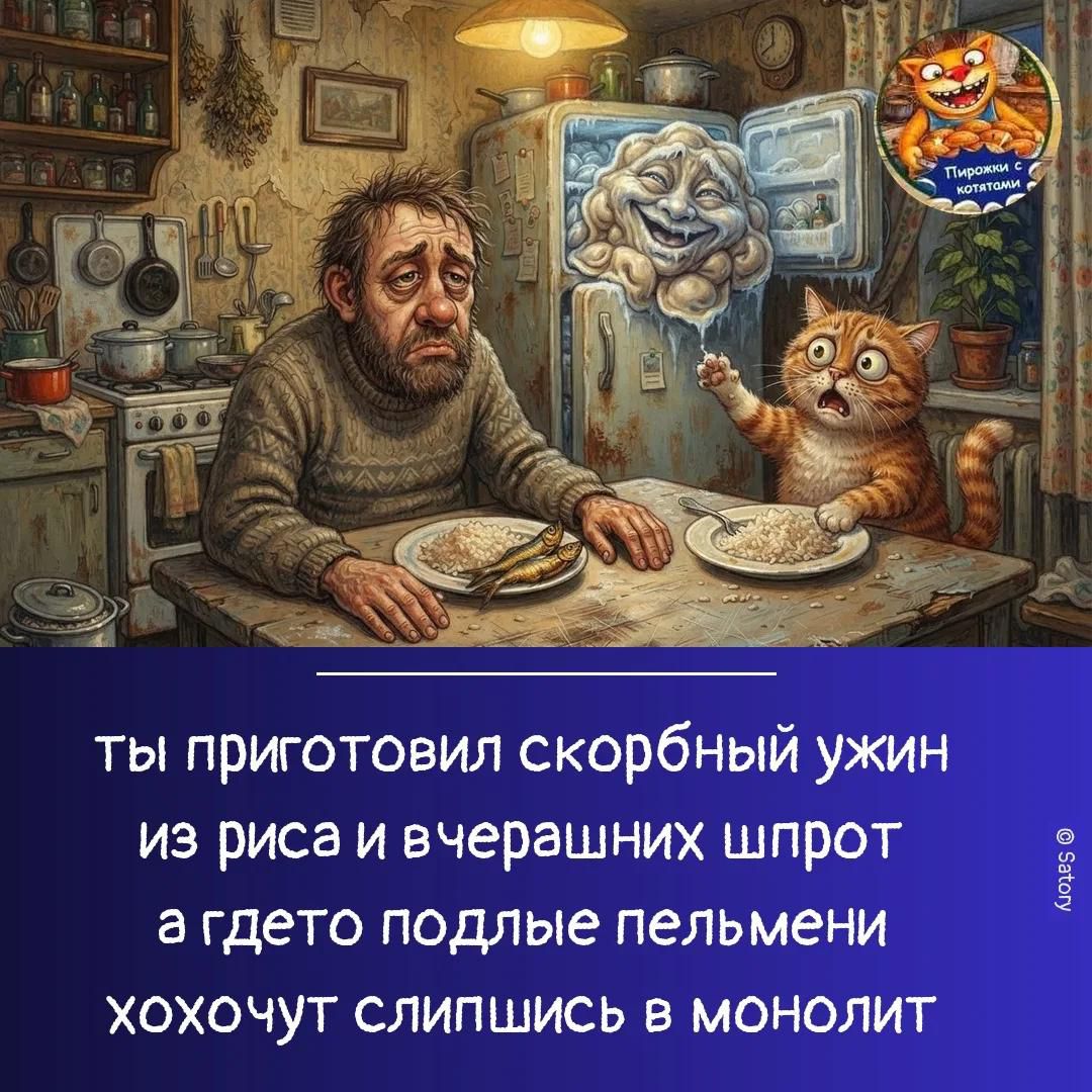ты приготовил скорбный ужин из риса и вчерашних шпрот а гдето подлые пельмени хохочут слившись в монолит