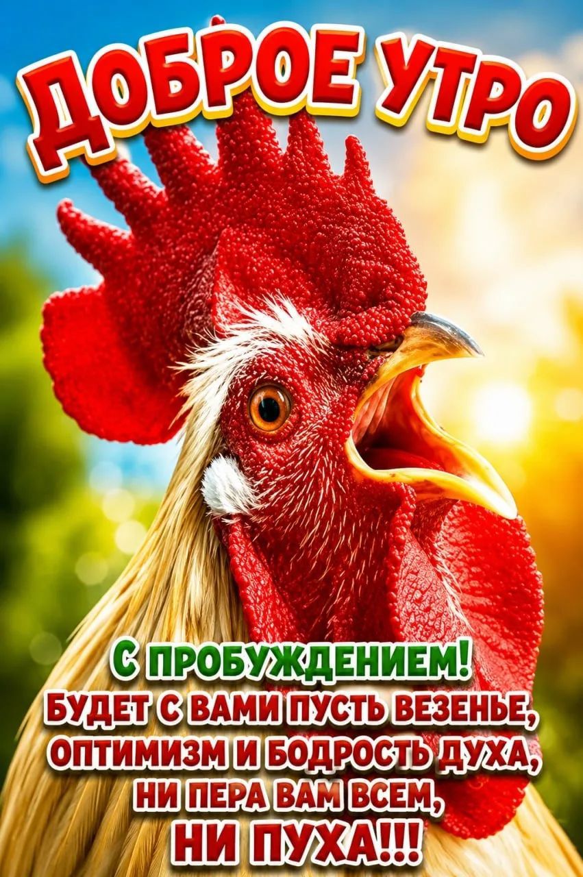 ДОБРОЕ УТРО С ПРОБУЖДЕНИЕМ! БУДЕТ С ВАМИ ПУСТЬ ВЕЗЕНЬЕ, ОПТИМИЗМ И БОДРОСТЬ ДУХА, НИ ПЕРА ВАМ ВСЕМ, НИ ПУХА!!!