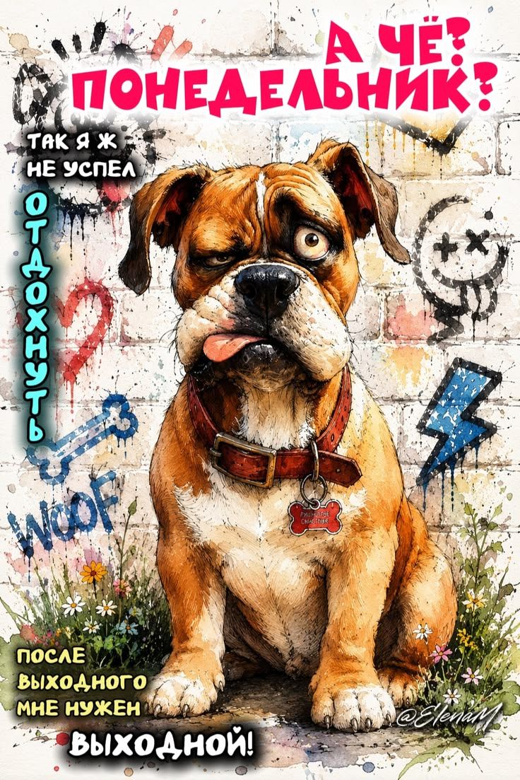 А чё? Понедельник? Так я ж не успел отдохнуть. Woof. После выходного мне нужен выходной!