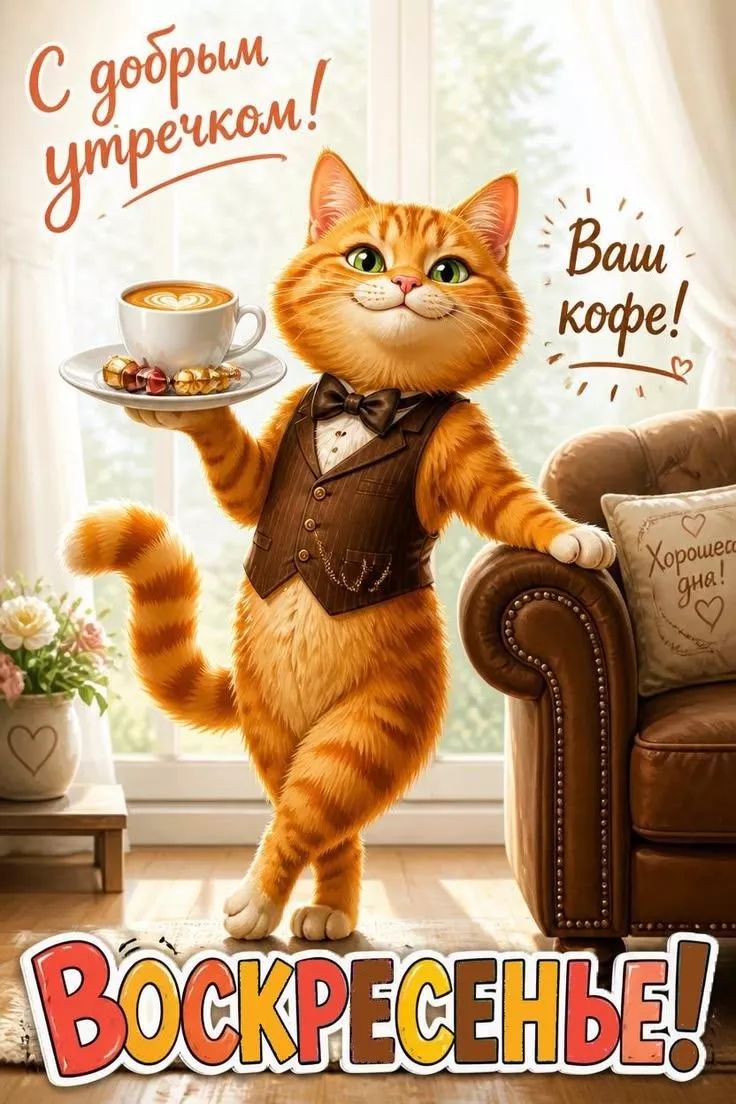 С добрым утречком! Ваш кофе! Хорошего дня! ВОСКРЕСЕНЬЕ!