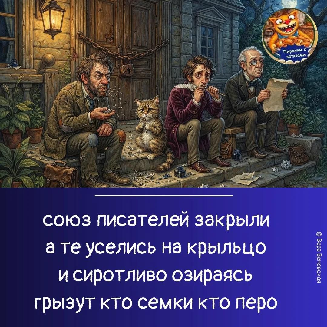 Пирожки с котятами. союз писателей закрыли а те уселись на крыльцо и сиротливо озираясь грызут кто семки кто перо