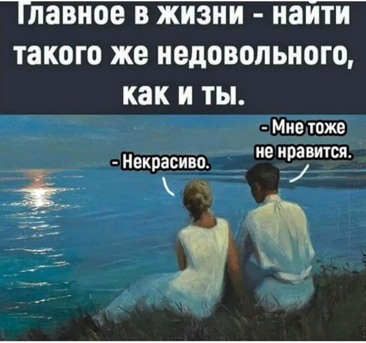 Главное в жизни - найти такого же недовольного, как и ты. - Некрасиво. - Мне тоже не нравится.