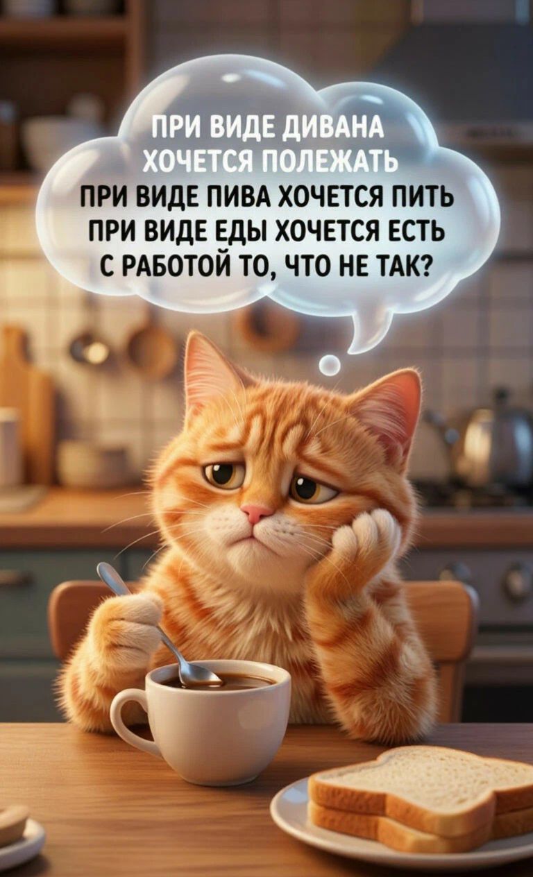 ПРИ ВИДЕ ДИВАНА ХОЧЕТСЯ ПОЛЕЖАТЬ ПРИ ВИДЕ ПИВА ХОЧЕТСЯ ПИТЬ ПРИ ВИДЕ ЕДЫ ХОЧЕТСЯ ЕСТЬ С РАБОТОЙ ТО, ЧТО НЕ ТАК?