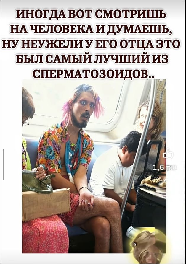 ИНОГДА ВОТ СМОТРИШЬ НА ЧЕЛОВЕКА И ДУМАЕШЬ, НУ НЕУЖЕЛИ У ЕГО ОТЦА ЭТО БЫЛ САМЫЙ ЛУЧШИЙ ИЗ СПЕРМАТОЗОИДОВ..