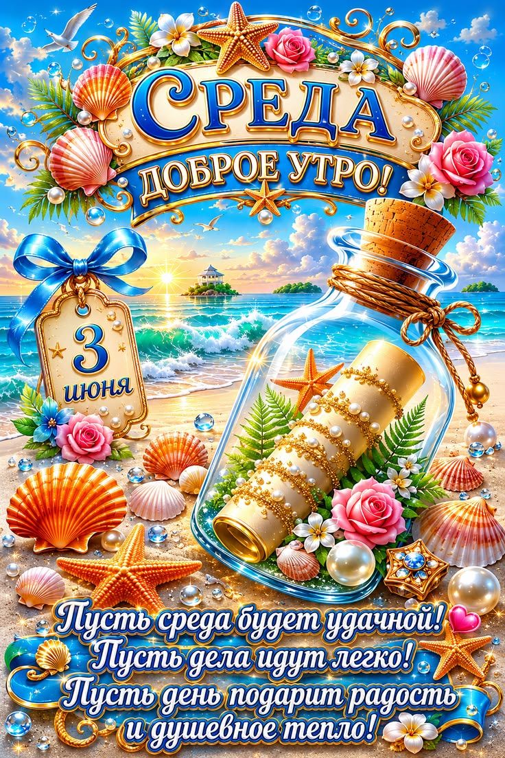 СРЕДА ДОБРОЕ УТРО! 3 ИЮНЯ. Пусть среда будет удачной! Пусть дела идут легко! Пусть день подарит радость и душевное тепло!