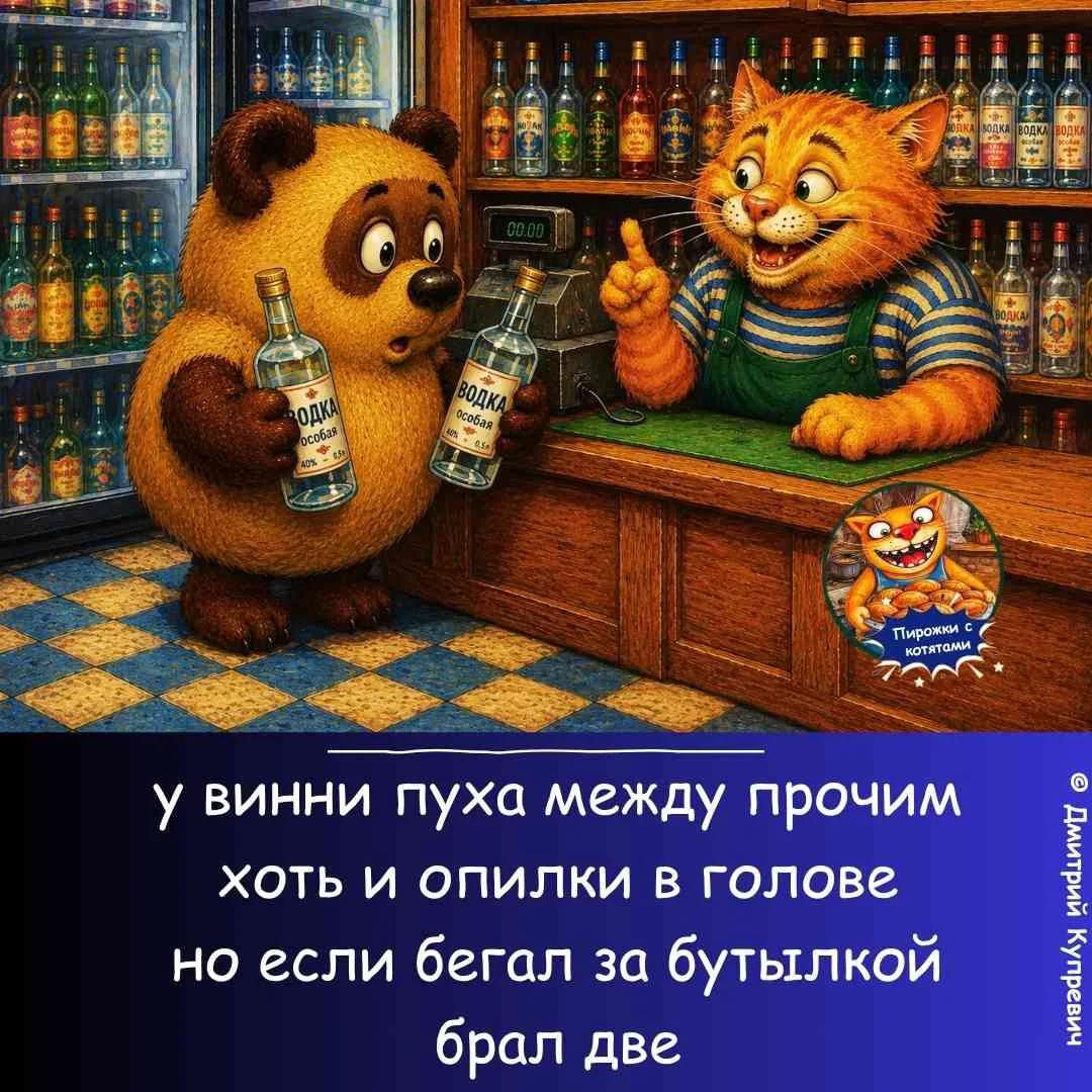 ВОДКА особая 40% 0.5 Пирожки с котятами У винни пуха между прочим хоть и опилки в голове но если бегал за бутылкой брал две © Дмитрий Купревич
