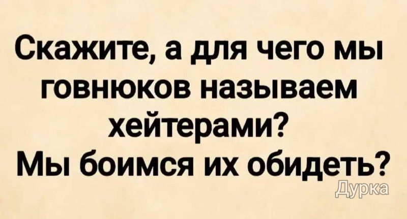 Скажите, а для чего мы говнюков называем хейтерами? Мы боимся их обидеть?