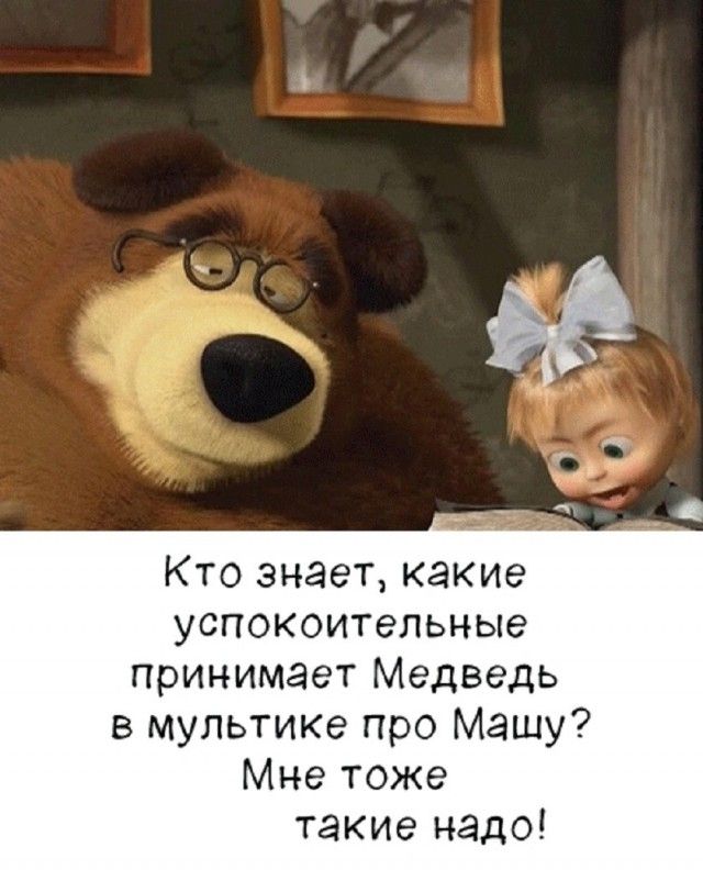 Кто знает, какие успокоительные принимает Медведь в мультике про Машу? Мне тоже такие надо!