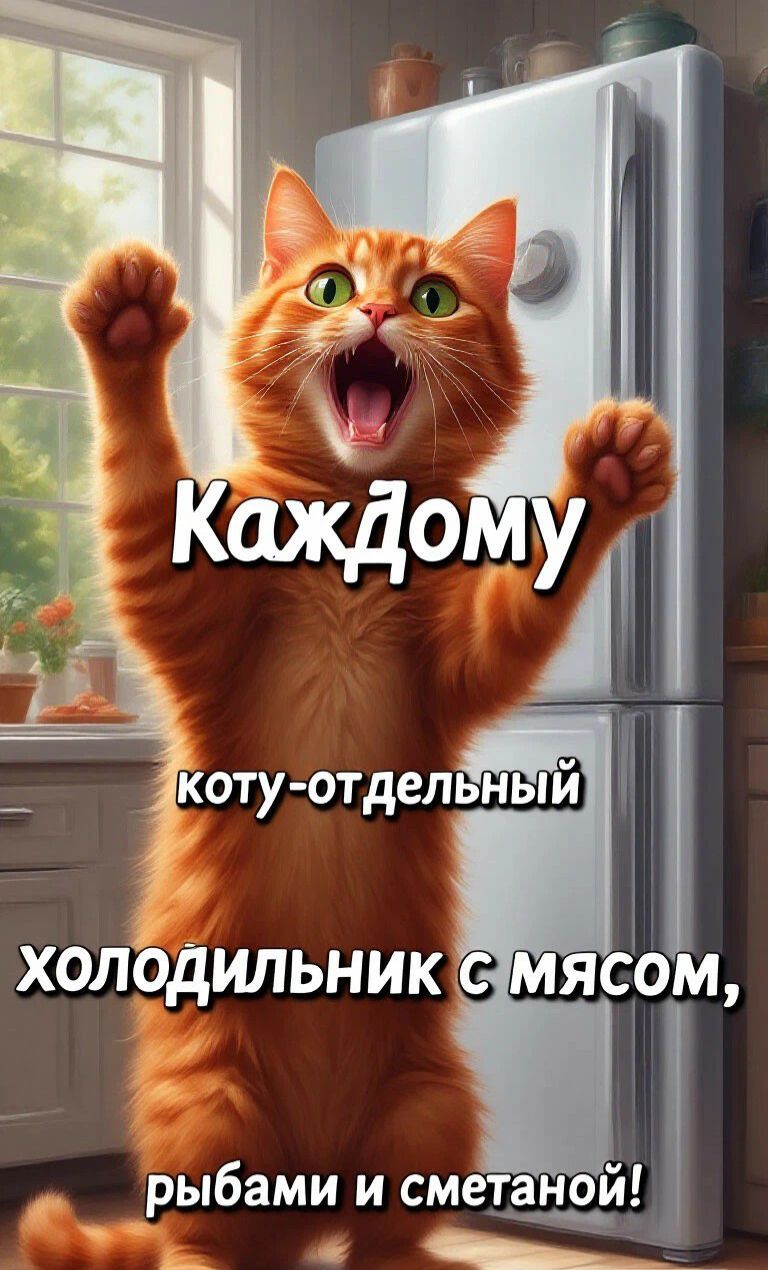 Каждому коту-отдельный холодильник с мясом, рыбами и сметаной!