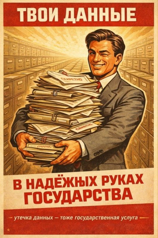 ТВОИ ДАННЫЕ В НАДЁЖНЫХ РУКАХ ГОСУДАРСТВА — утечка данных — тоже государственная услуга СЕКРЕТНО СРОЧНО