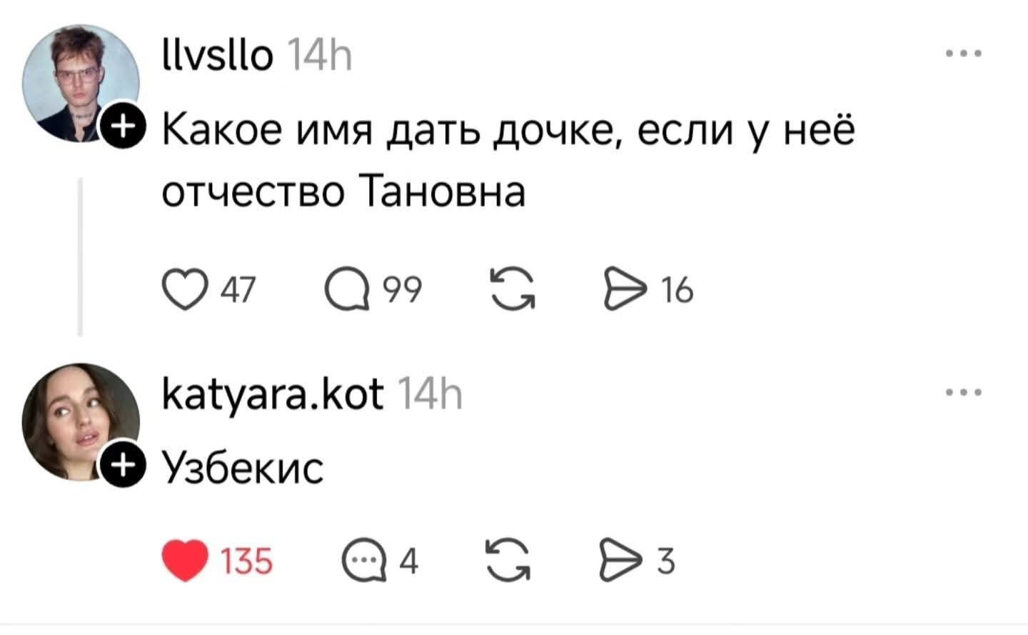 Какое имя дать дочке, если у неё отчество Тановна Узбекис