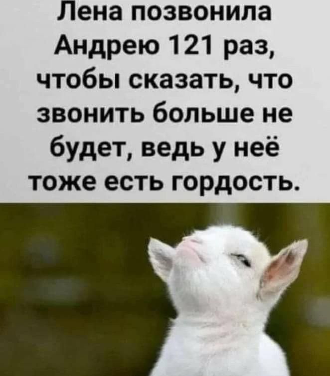 Лена позвонила Андрею 121 раз, чтобы сказать, что звонить больше не будет, ведь у неё тоже есть гордость.