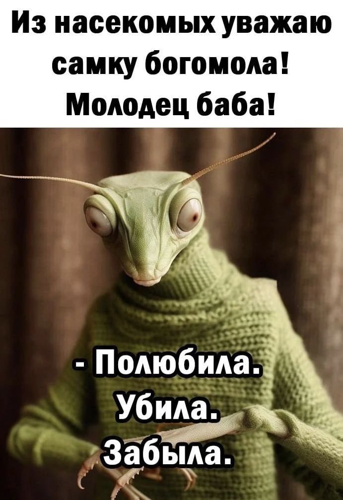 Из насекомых уважаю самку богомола! Молодец баба! - Полюбила. Убила. Забыла.
