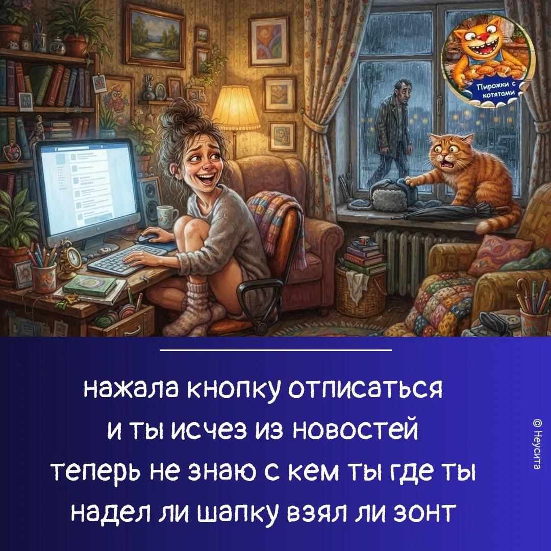 нажала кнопку отписаться и ты исчез из новостей теперь не знаю с кем ты где ты надел ли шапку взял ли зонт